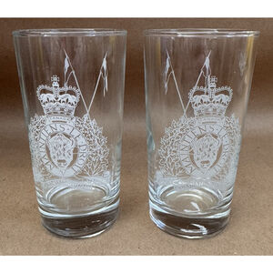 Set Of 2 Vintage RCMP Etched Glass Highball Glasses (5.5” By 2.75”)
